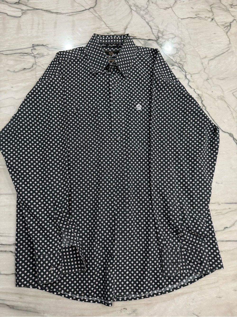 Wrangler Black Button-Down Shirt with White Diamond Print